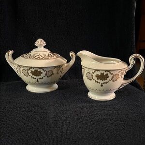 Empress China Anniversary Pattern #100 Porcelain Covered Sugar and Creamer Set